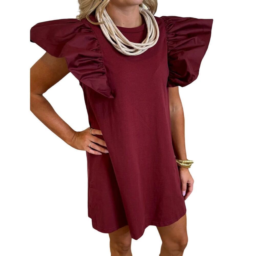 XYZ Boutique Gameday Ruffle Sleeve Dress in Red, Size M​​​​